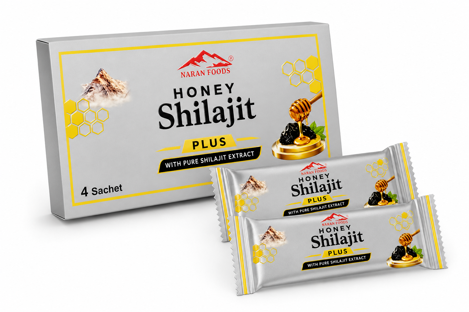Honey Shilajit Plus Mini Pack – 4 Sachets | Pure Premium Shilajit with Honey