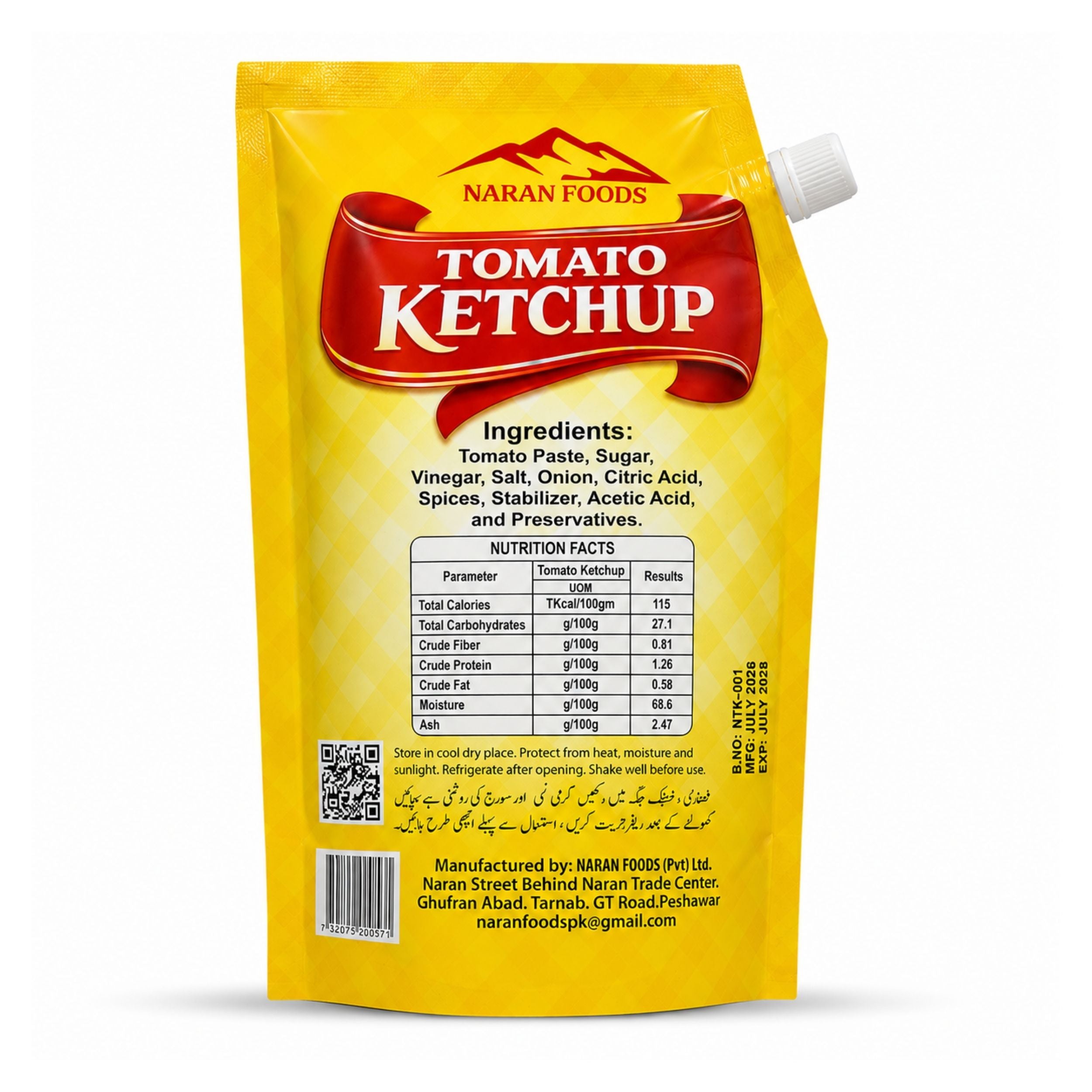 Naran Foods Tomato Ketchup Ingredients and Nutrition Facts 800Gm