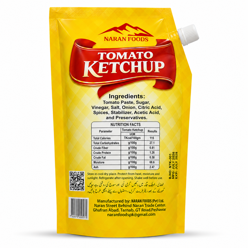 Naran Foods Tomato Ketchup Ingredients and Nutrition Facts 800Gm