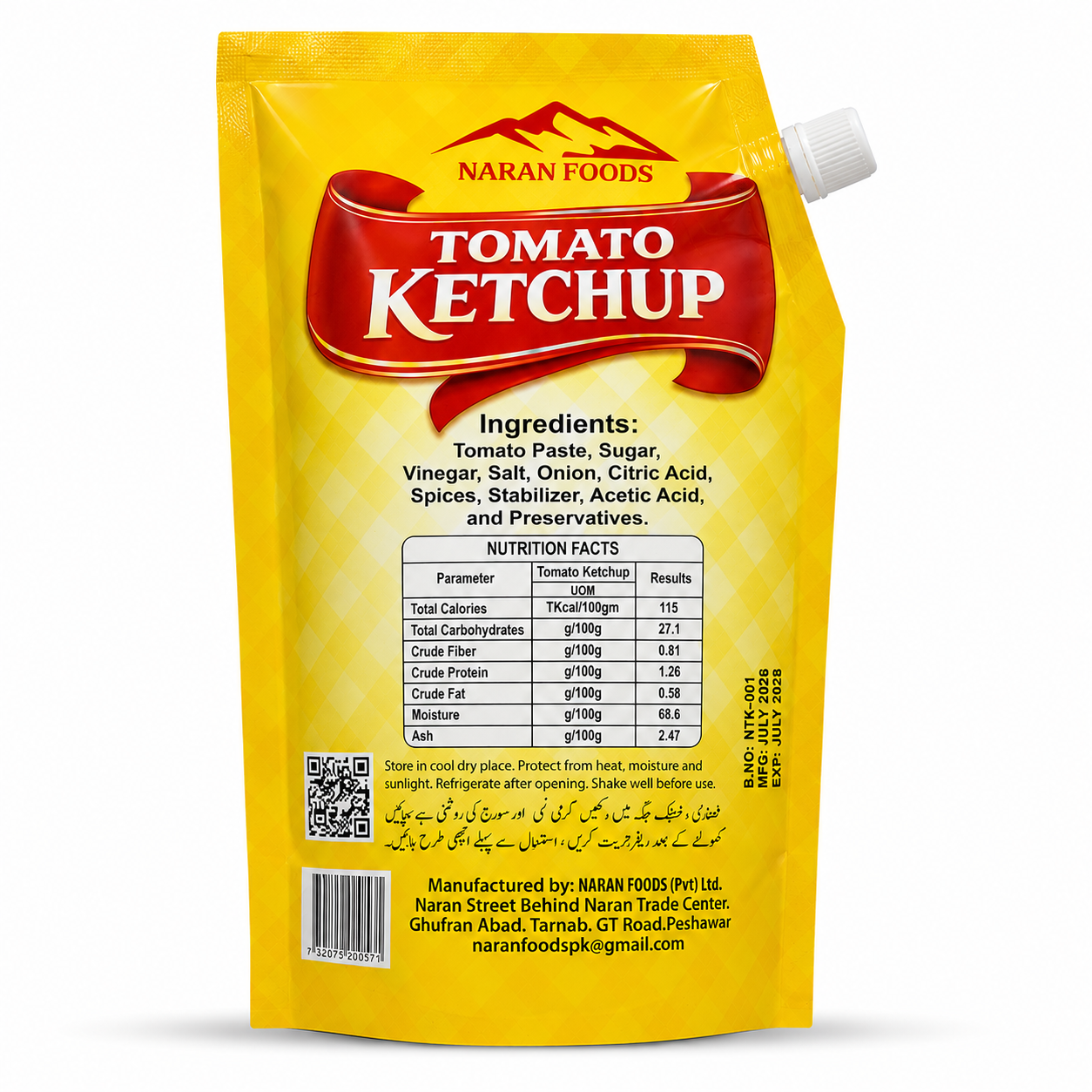 Naran Foods Tomato Ketchup Ingredients and Nutrition Facts 800Gm